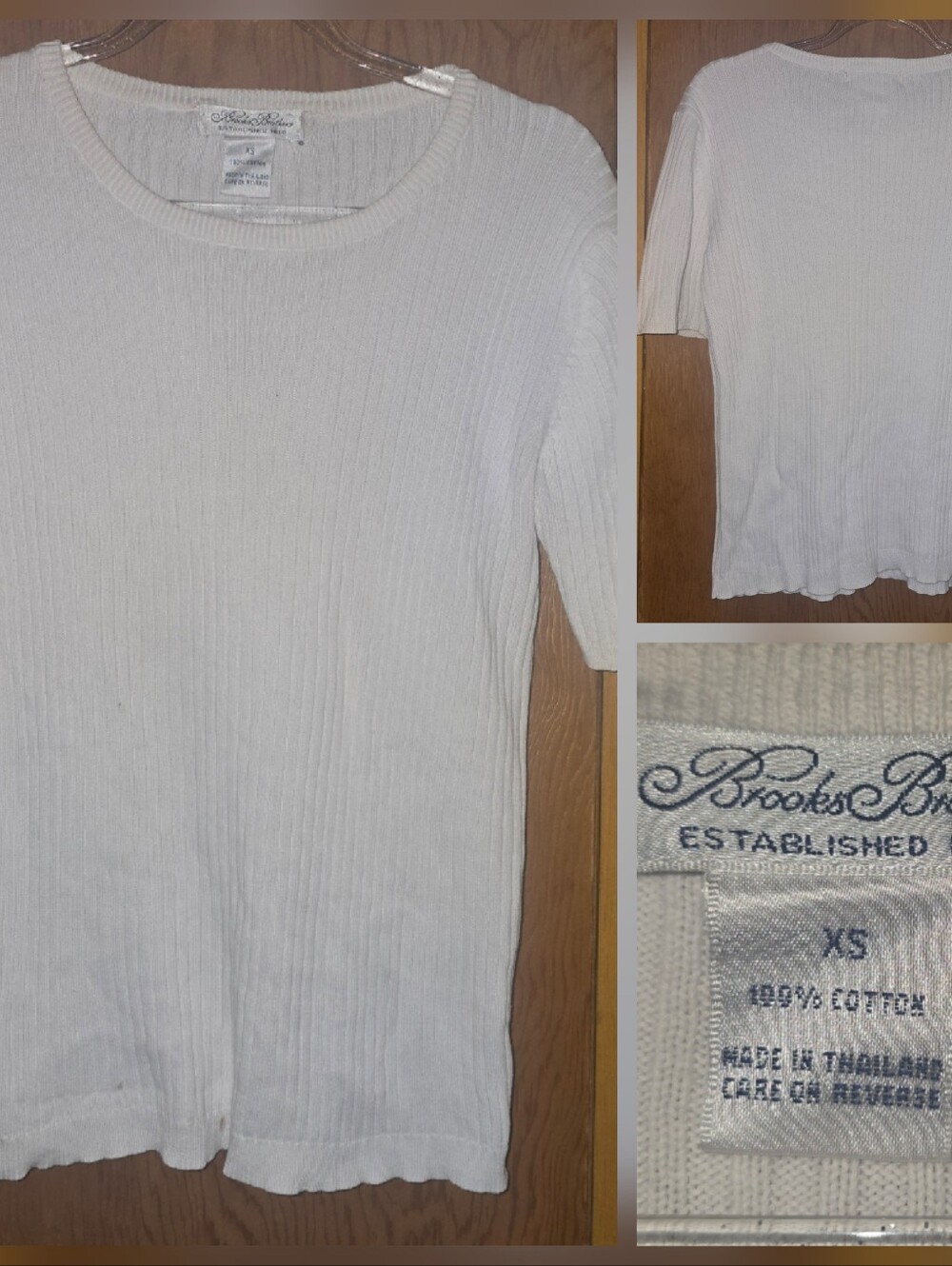Vintage brooks brothers XS 100% cotton ribbed white 3/4 sleeve sweater